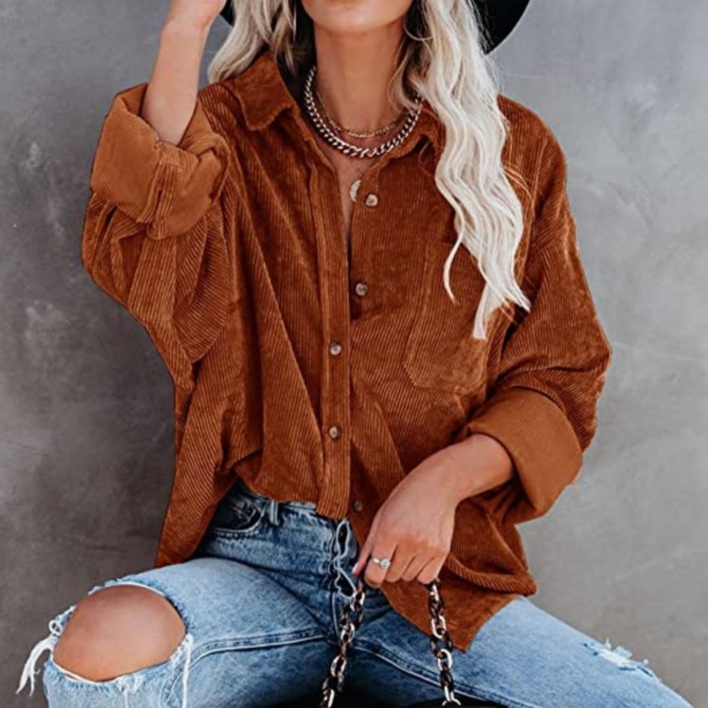 Corduroy shacket burnt orange pumpkin rust long sleeve button up shirt nvr worn